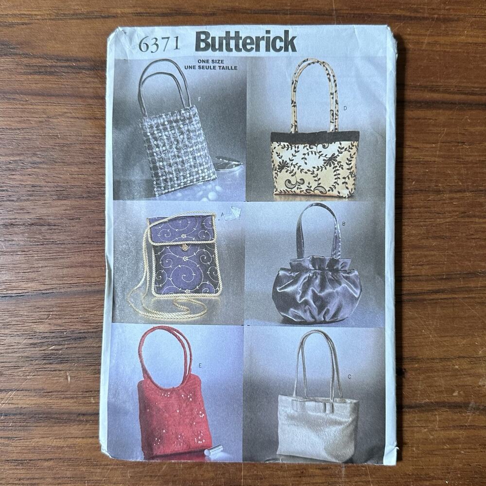 UNCUT Butterick 6371 Evening Formal Decorative Handbag Bag Purse Sewing Pattern